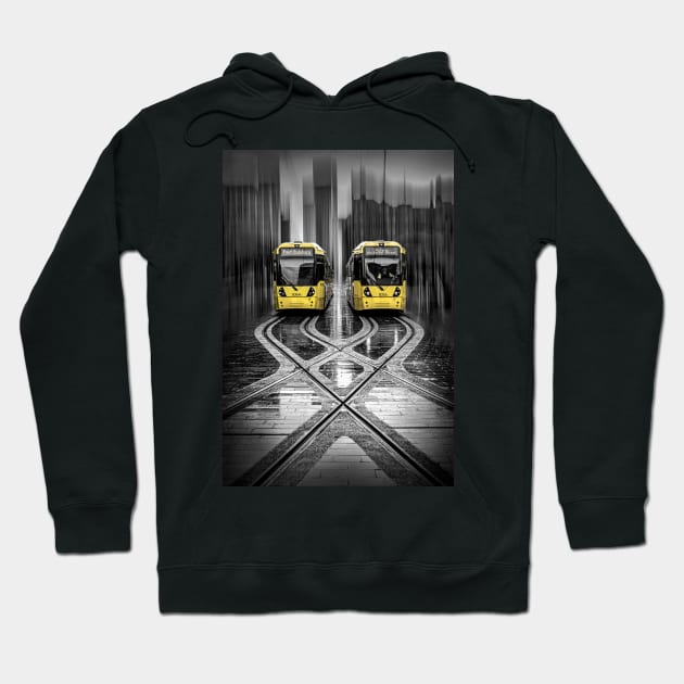 Two Yellow Trams at Stop in Manchester Hoodie by TonyNorth